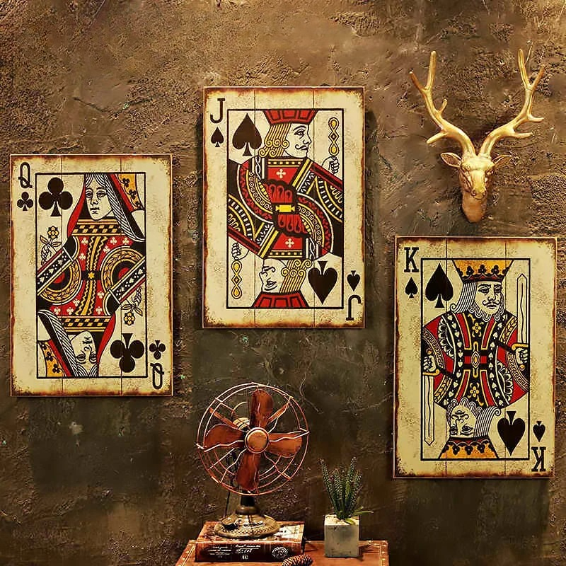 Retro Gaming Art - Industrial Chic Poker Wall Decor, Vintage