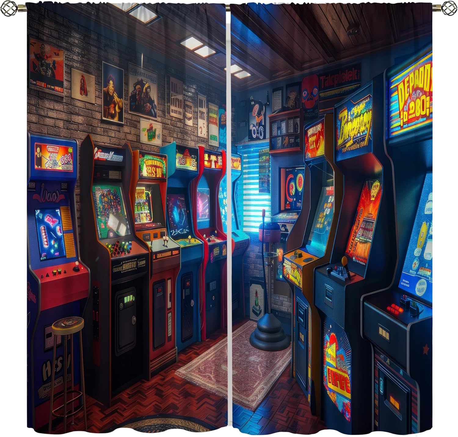 Retro Gaming Cafe - 90s Arcade Blackout Curtains Glow in