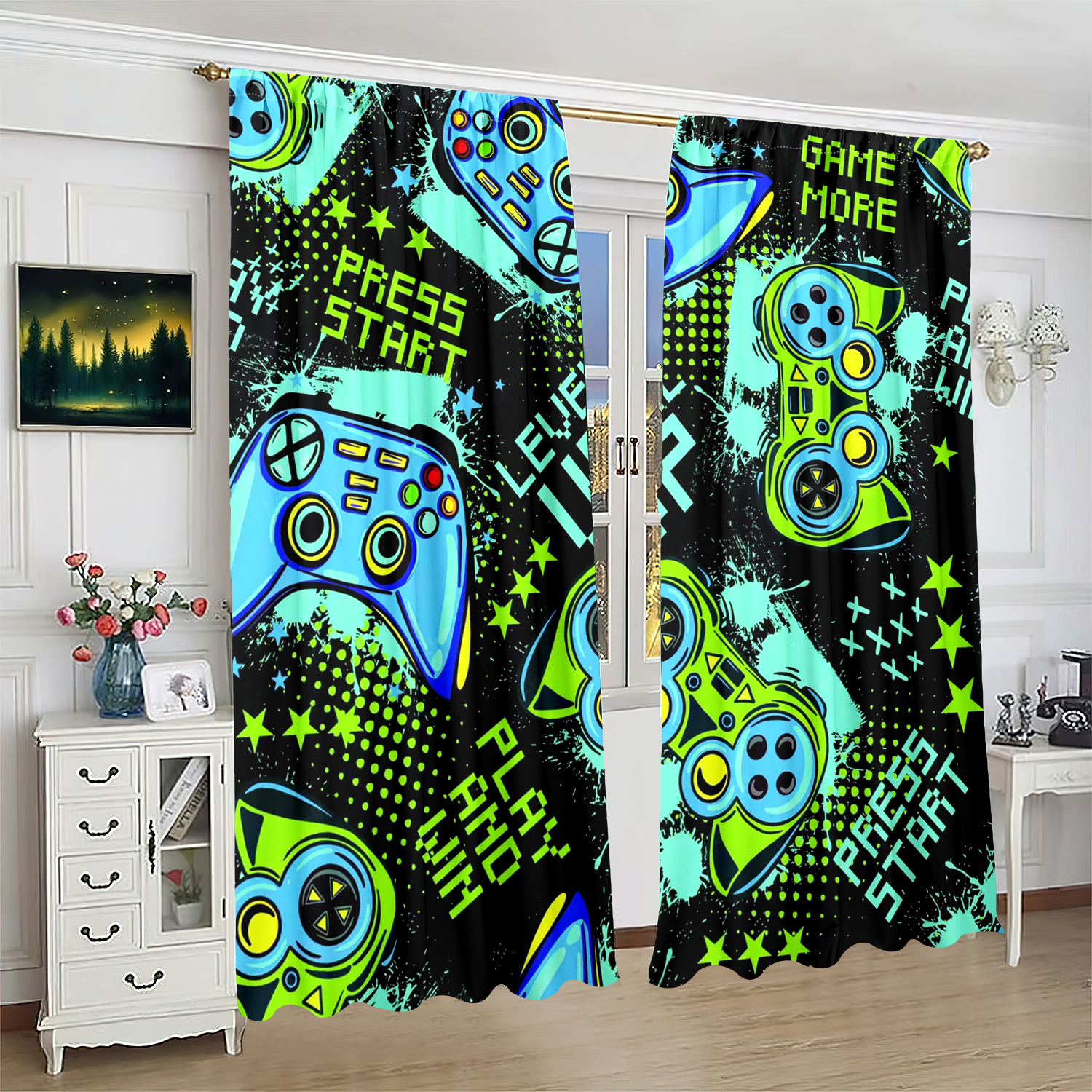 Retro Gaming Cafe - Retro Gamepad Curtains 2-Piece Polyester Set
