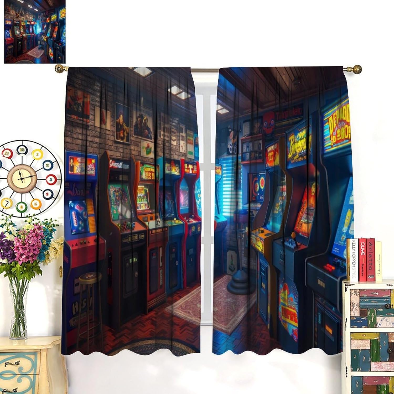 90s Arcade Blackout Curtains G - Retro Gaming Cafe avaliação e preço