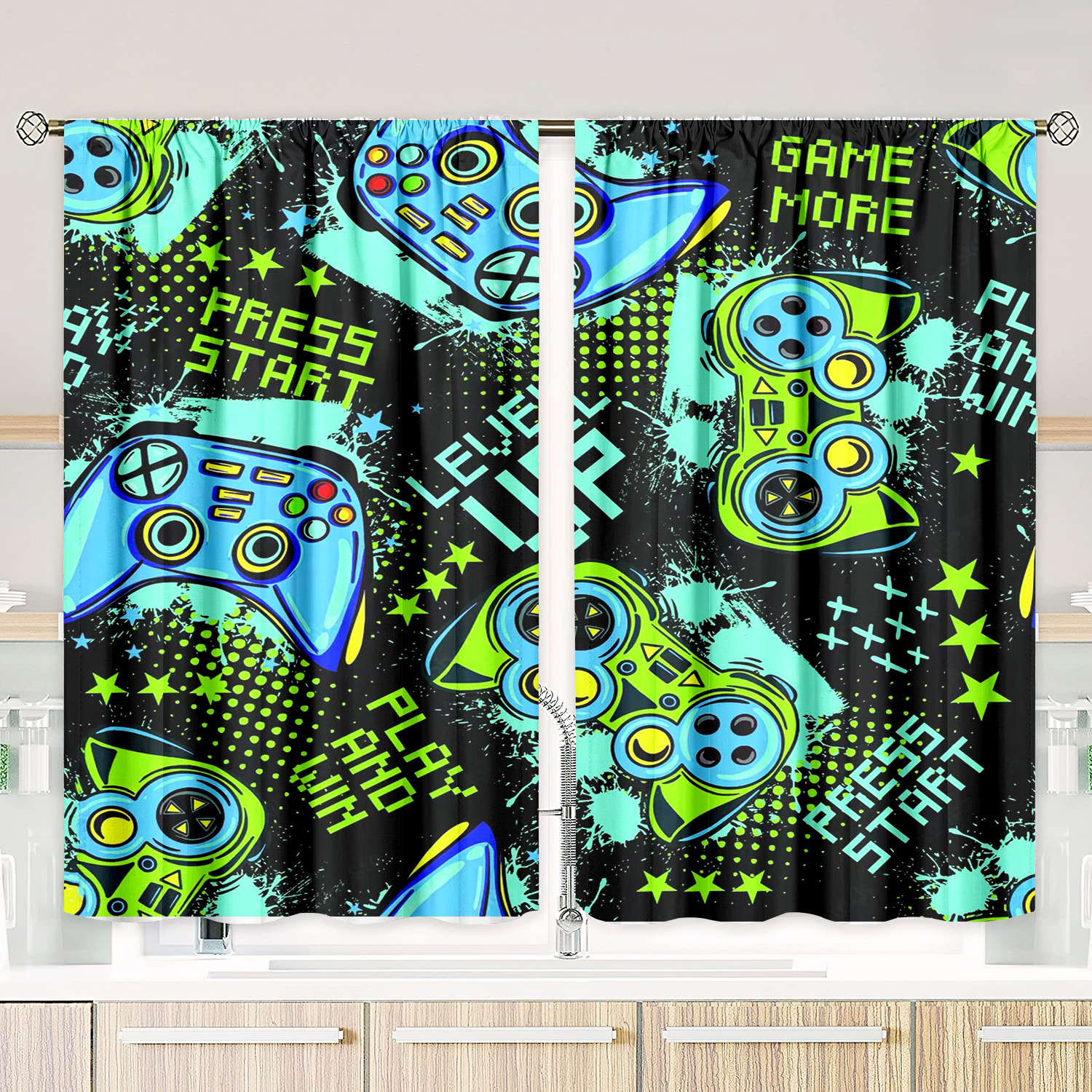Retro Gamepad Curtains 2-Piece - Retro Gaming Cafe avaliação e preço