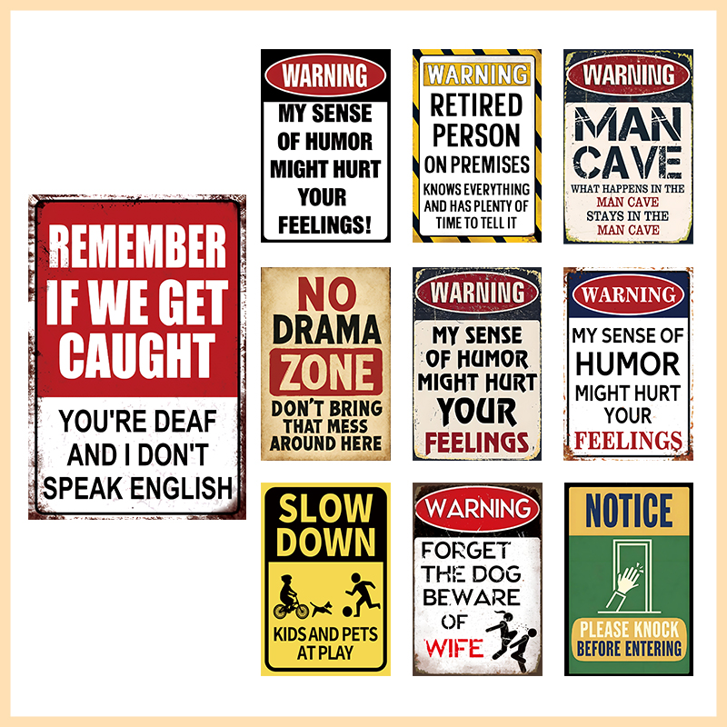 Vintage Funny Warning Metal Ti - Retro Gaming Cafe avaliação e preço
